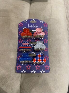 Nicole Miller Red, White & Blue Flag Pattern Mini Hair Claw Clip Set